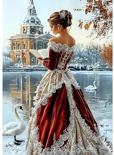 KEYIFA Frau Diamond Painting Zubehör, 5D Schwänen Crystal Art Foto Bastelset Diamond Painting Erwachsene, DIY Vollbohrer Bilder Diamond Painting Set, Home Wand Dekor 30x40cm