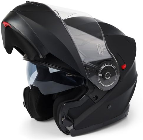 Klapphelm mit Doppelvisier, Motorradhelm Klappbar, Mopedhelm ECE 22.06 Zertifiziert für Herren und Damen, Schwarz in Gr. XS-XL (L)