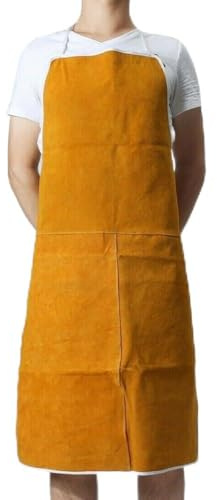 Leather Welding Apron for Men - Cowhide Protective Bib for Welders, Blacksmiths & Carpenters - Adjustable Neck and Waist Straps - Fire Resis