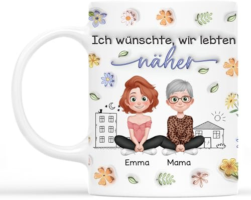 Geschenke Mall Personalisierte Tasse - Ich Wünschte Wir Würden Näher Wohnen Cartoon - Persönliches Geschenk für Freund, Beste Freundin Personalisiert (Modell #3 - Männlich-Männlich)