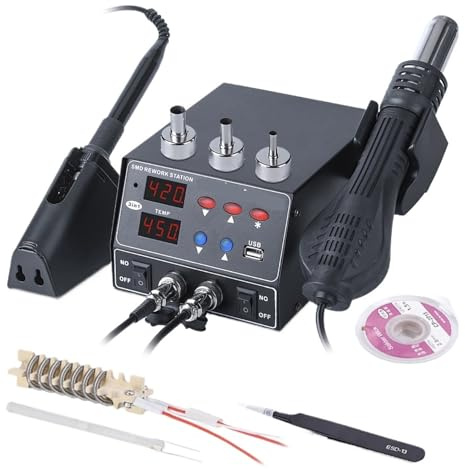800W SMD Soldering Station Quick Heat 3 in 1 Heat Gun USB Interface LED Display Solder Iron BGA Rework Welding Station Efficient Precision(KIT4)