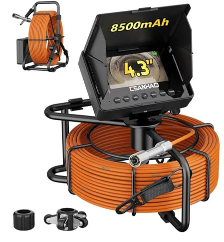 ESANHAO 4,3 IPS Rohrkamera, DVR & Audiorecorder Kanalkamera mit Licht, HD Inspektionskamera mit 5mm Kabel & Meter-Markierung, 12 LEDs HD Endoskopkamera mit 8500mAh Akku, 32 GB TF-Karte (30M NO DVR)