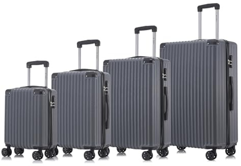 YONSLY Trolley Reisekoffer Suitcase Set, Rollkoffer Handgepäck, Kofferset, Gepäckset Hartschalenreisekoffer mit 4 Rollen 360°, Zahlenschloss, Weicher Gummigriff (4er Set, S,M,L&XL, Grau)