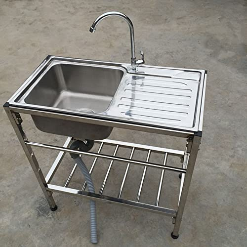 Fregadero de cocina grande de acero inoxidable – Estación de lavado de manos de 14/16 pulgadas, fregadero de utilidad con escurridor izquierdo para lavandería comercial, campamento al aire libre y