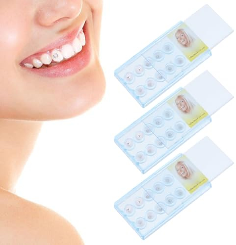 DOKRIN Kits de cuidado dental infantiles,Juego de 3 cajas de purpurina para dientes, juego de joyería dental, cristales dentales