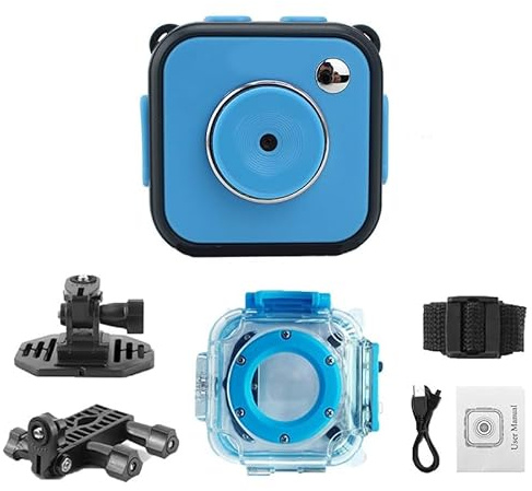 Gettimore Appareil photo numérique étanche pour enfants, photo et vidéo sous-marines HD 1080p, construction en plastique durable avec taille compacte, jaune/bleu/rose bleu
