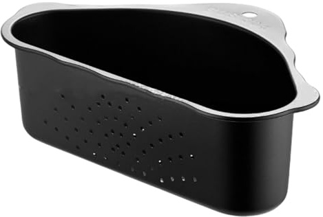 Ssiyiya Triangle Sink Drainer Basket, Stainless Steel Triangular Sink Drain Shelf, Suction Cup Triangular Filter Drain Basket Kitchen Sinks Corner for Filter Food Waste and Washing Fruit(COLOR:black)