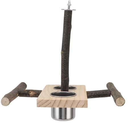 CHICIRIS Bird Perch Stand, Hanging Bowls Wooden Feeder Toy with Stainless Steel Cup, for Small Medium Parrots Cockatiels Conures