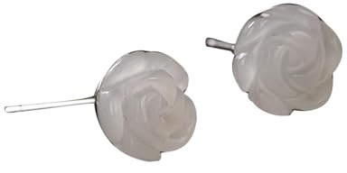 S925 Silver med Natural White Jade Rose Flower Ear Stud Örhängen för Kvinnor Yoga Äkta