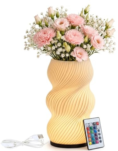 Lámpara Decorativa LED RGB con Jarrón para Flores Naturales y Artificiales, Florero Moderno con Luz Ambiental y Mando a Distancia, Centro de Mesa para Salón y Dormitorio (SZ_0065 / 12450)