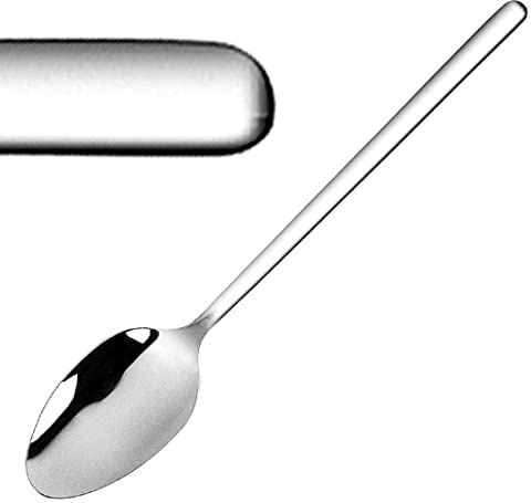 Olympia Dessert Spoon Henley 18/0 Stainless Steel Pack of 12, 188mm | Smooth, rounded handles offer balanced hand grip, while a high-polish finish adds style to commercial food presentation.