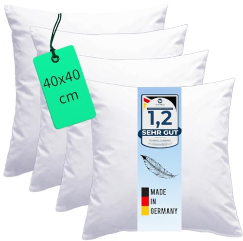 Luxusfeder 4er Set Sofakissen 40x40 cm Feder Füllung 350g - Bezug 100% Baumwolle - Federkissen - Kissenfüllung - Kisseninlett - Innenkissen - Öko-Tex