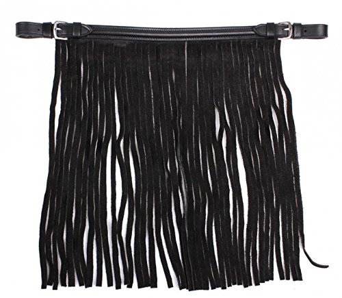 QHP Leder Fliegenfransen schwarz mit Edelstahl Dornschnallen (Shetty)