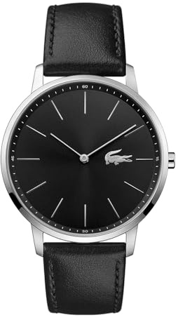 Lacoste Montre Analogique à Quartz pour Homme Collection Moon avec Bracelet en Cuir Noir - 2011016