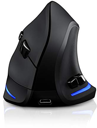 TRELC Ergonomic Mouse, 2.4G Wireless Vertical Optical Mouse with Adjustable Sensitivity (1000/1600/2400 DPI), 6 Buttons for PC, Desktop, Laptop, Notebook (Black)