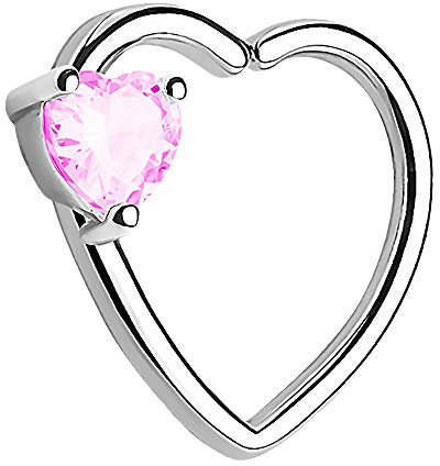 Piercingfaktor Continuous Piercing Ring Herz mit Kristall Stein für Tragus Helix Ohr Cartilage Knorpel Ohrpiercing Silber Pink Rechts