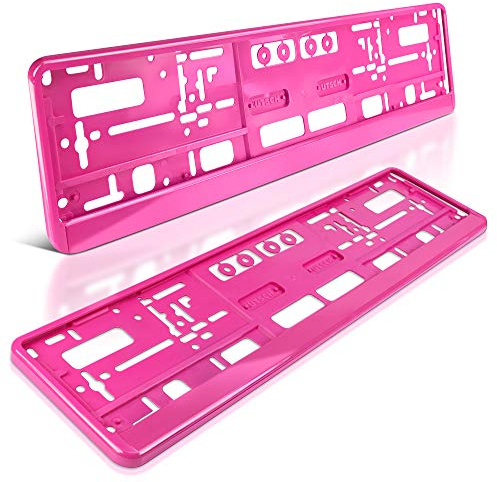 2 Kennzeichenhalter | Think Pink | Nummernschildhalter | Auto-Kennzeichen | Magenta Rosa | Kennzeichen-Halterung | PKW Nummernschild-Halterung | Auto-Schilder Befestigung | Kennzeichen-Rahmen