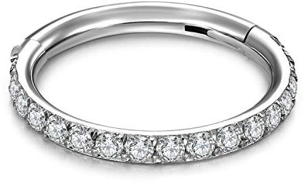 VFUN 16G 316L Chirurgenstahl Hinged Clicker Ring Septum Piercing Nasenpiercing für Damen Herren CZ Inlaid Helix Knorpel Piercing Ohr 8MM -Silber