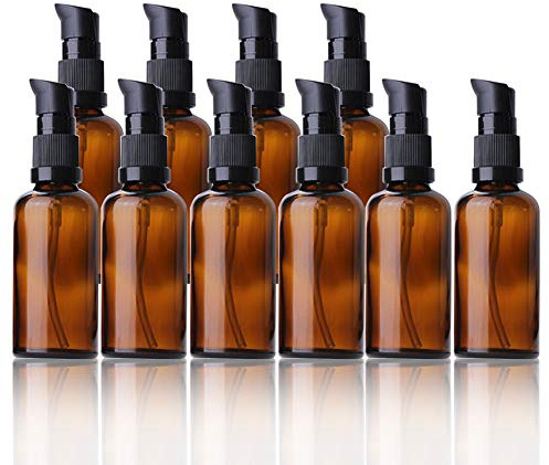 Leer Glasflaschen Braun,10 Stück 50ml Nachfüllbare Glasflaschen Lotionspender Braunglas Flasche mit pumpe Ätherisches Öle Flaschen Reise Flaschen Creme Lotion Flasche Pumpflasche