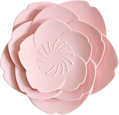 KKGUD Bellissimi piatti in ceramica da portata, piatti a forma di fiore di ciliegio/set di piatti da tavola da 3 pezzi (rosa)