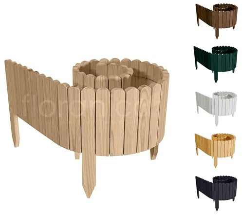 Floranica Rasenkante Höhe 10 cm Ohne Behandlung 200 cm Lang Gartenzaun Flexibler Holzzaun Gartendeko Gartenpalisade für Beeteinfassung, Mähkante Rollborder, Steckzaun Blumenbeet Umzäunung für Garten