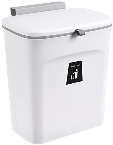 SANWENYU Komposteimer für Küche, 9 l, hängender kleiner Mülleimer mit Deckel für Schrank/Badezimmer/Schlafzimmer/Büro/Camping/WC an der Wand montierter Thekenabfall-Komposteimer (weiß)
