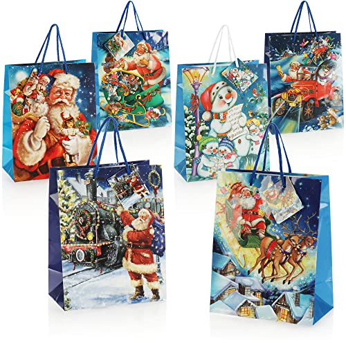 com-four® 6x Geschenktüte für Weihnachten, Nikolaus und Advent | Geschenkverpackung 32cm / L - Geschenktasche mit Weihnachtsmotiven - Geschenkbeutel aus Papier