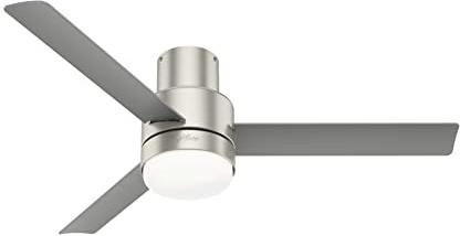 HUNTER FAN Ceiling Fan Gilmour 132 cm Indoor and Outdoor, with Light and Handheld Remote, Matte Nickel, 3 Blades Matte Silver and Matte Silver Ideal for Summer or Winter, Model 50939