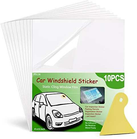 PSLER Car Windshield Sticker, Windshield Applicator, Clear Window Cling Car Inspection Sticker Holder Static Cling Window Film for Cars 10PCS 4 x 6 inch Static Cling Vinyl for Pass Holder