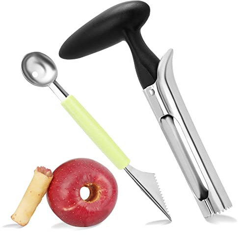 2Stück Apfelentkerner, Apple Entkerner Entferner Edelstahl Apple Pear Core Entferner Werkzeug mit rutschfestem Griff and Multifunktion Melonenlöffel Kugelausstecher Melonenausstecher für Home & Küche