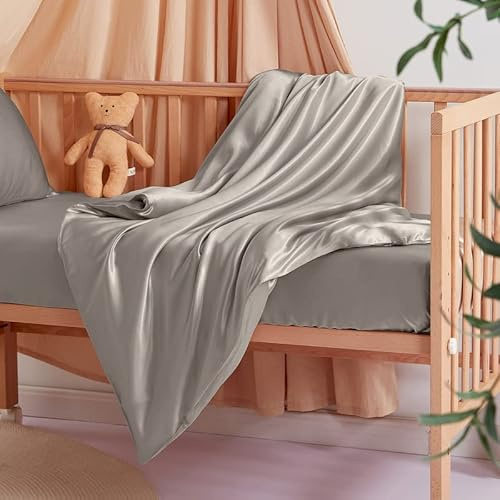 THXSILK 6A+ Grade 1 Pcs Silk Duvet Cover for Kids, 100% Top Grade Pure Mulberry Silk Upscale Series Comforter Cover with Zipper (Crib, Grey)