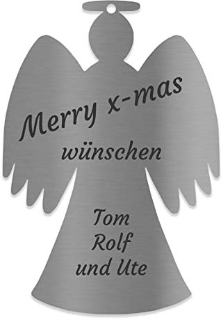 Jung Edelstahl Design V2A Edelstahlschild Weihnachtsengel. Größe 5 cm oder 10 cm. Personalisierbar. Weihnachtsdeko oder als Geschenk, Mittbringsel, Wichtelgeschenk