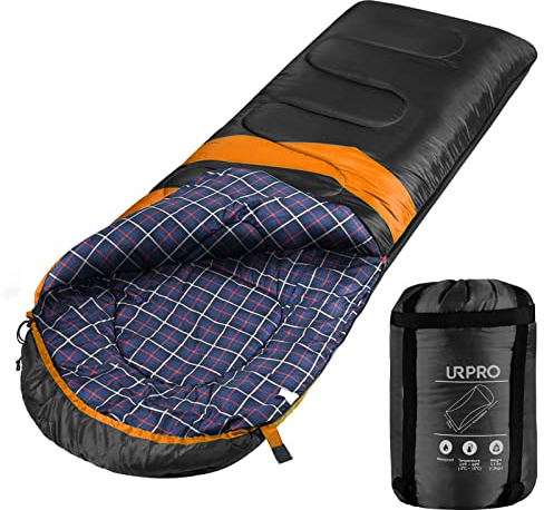 URPRO All 4 Seasons Flannel Winter Sleeping Bag 210T Polyester (Superior Material), Skin-Friendly Water Resistant, Ideal for Outdoor Activities SB2275-BO
