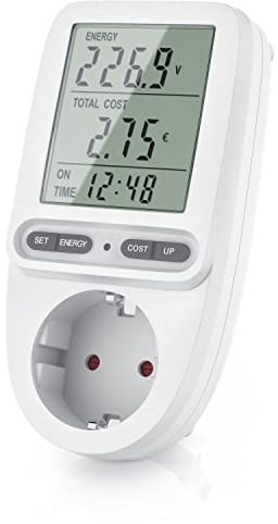 CSL – Energiekostenmessgerät Stromkostenmessgerät Stromverbrauchszähler – 3 Zoll großes Display – max. 3680 Watt – 4 Tasten – inkl. Backup-Batterie - Strommesser/Stromzähler für Steckdose