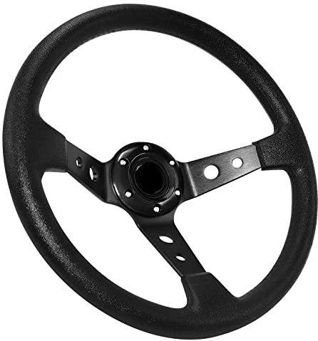 Acclcors Universal Rennlenkrad, Drifting Lenkrad,Gaming Lenkrad 13.6 6 Bolts Grip Vinyl Leder Deep Dish mit Horn Taste für Rennen/Rallye/Motorsport/Autosimulation (Schwarz)