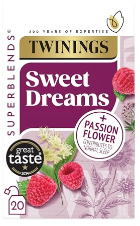 Twinings Superblends Sweet Dreams Tea - Raspberry, Passionflower & Valerian Root Herbal Tea Infusion with Niacin (Vitamin B3) - Sleep Tea, 20 Biodegradable Tea Bags