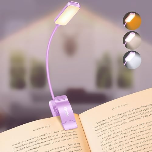 Gritin 9 LED Läslampa med Klämma, 3 Ögon Skyddande Lägen, Flexibel Boklampa (Varm- och Kallvit) - Steglös Dimning, Laddningsbar, Lång Batteritid, 4 Nivåers Strömindikator