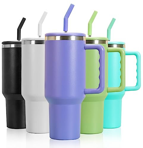 mebiusyhc 40oz Stainless Steel Vacuum Insulated Cup Double Wall Travel Flask Car Coffee Mug Tumbler with Straw with Handle for Hot Iced Coffee