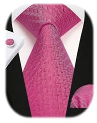 Enlision Fuchsia Pink Ties for Men Wedding Hot Pink Tie and Pocket Square Cufflinks Set Herringbone Necktie with Handkerchief Party Formal