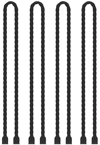 LOIUO 4PCS Silicone Cable Ties 24-Inch Reusable Twist Ties Steel-Core Cable Tie Straps Organizer All Purpose Bendable Cord Tie for Indoor Outdoor Bundling Holding Securing and Wrapping Cables (Black)