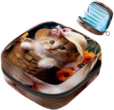 Borsa mestruale,Sacchetto di immagazzinaggio del tovagliolo sanitario,Cappello carino del fiore del gatto,Borsa del tampone per la borsa