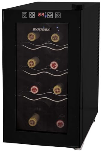 Syntrox 8 Flaschen | 25 l Weinkühlschrank mit Glastür Denebo | Weinschrank, Minikühlschrank, Digital, Control Panel, LCD-Display, Touch Screen, Innenbeleuchtung