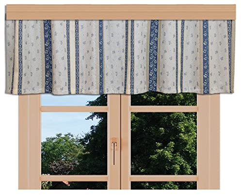 artex deko Landhaus-Querbehang Carlotta blau gestreift rustikale Gardine mit Reihband 40 cm hoch
