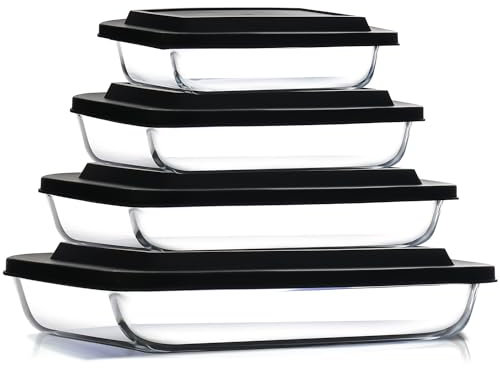 Nestl 8pc Glass Baking Dishes for Oven, Glass Food Storage Containers with Lids, Leakproof Casserole Dishes for Oven with Lid, Cooking, Microwave Oven Freezer Safe Bakeware, 9x13 Lasagna Pan Black