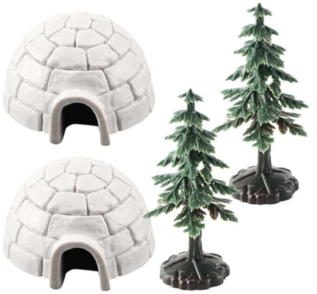 TOYANDONA 1 Set Miniature Igloo Figurines,Miniature Pine Trees Lifelike Ice House Model Realistic Figures Playset Cake Topper Kids Early Educational Toys Sand Table Decoration