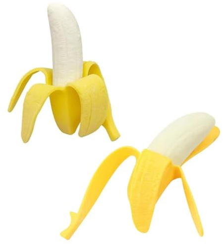 Super Dehnbare Banane, 2 Stück Simulationsbanane, superweich, Stressabbau, gefleckte geschälte Banane, Partygeschenke, ideal für Finger- und Handgelenkarthritis-Physiotherapie