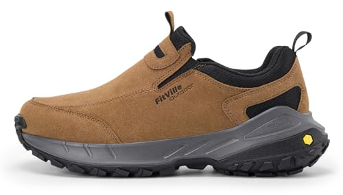 FitVille Scarpe da Escursionismo Uomo Extra Larghe Senza Chiusura Sneaker Casual Slip-on Scarpe Camminata Senza Lacci Cachi 41 EU Larga