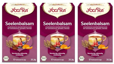 Yogi Tea Seelenbalsam, 3x17 Beutel (51 Teebeutel) | Ayurvedischer Bio Kräutertee, Mischung aus Kakaoschalen, Rooibos und Orange, Ideal als Geschenk