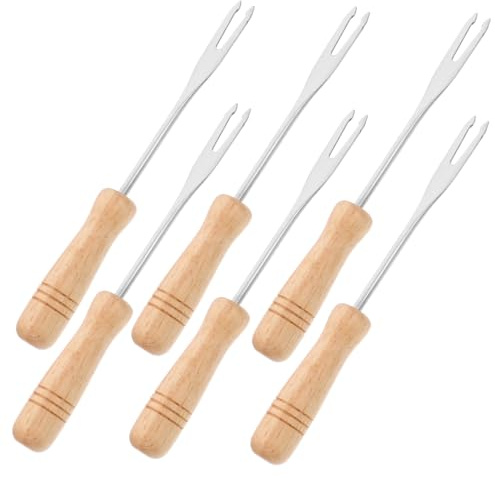 Garneck Fonduegabeln Edelstahl 6-Teiliges Diy-Gabel-Set Mit Holzgriff Für Schokoladenfondue Käsefondue Obst Mini-Mais Und Eis Für Zuhause Grillabende Und Reisen