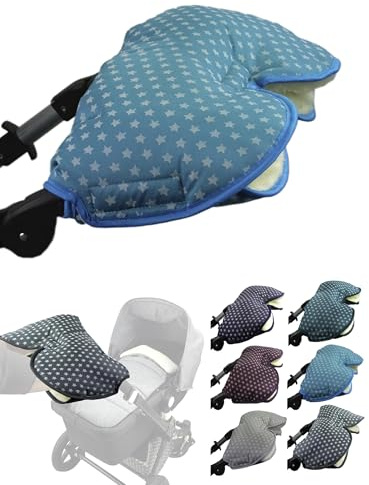 Muff handske [handvärmare för barnvagn] handmuff buggy med lammull vattentät vindtät universalstorlek för barnvagn, buggy, hjulsläp (stjärnor turkos)